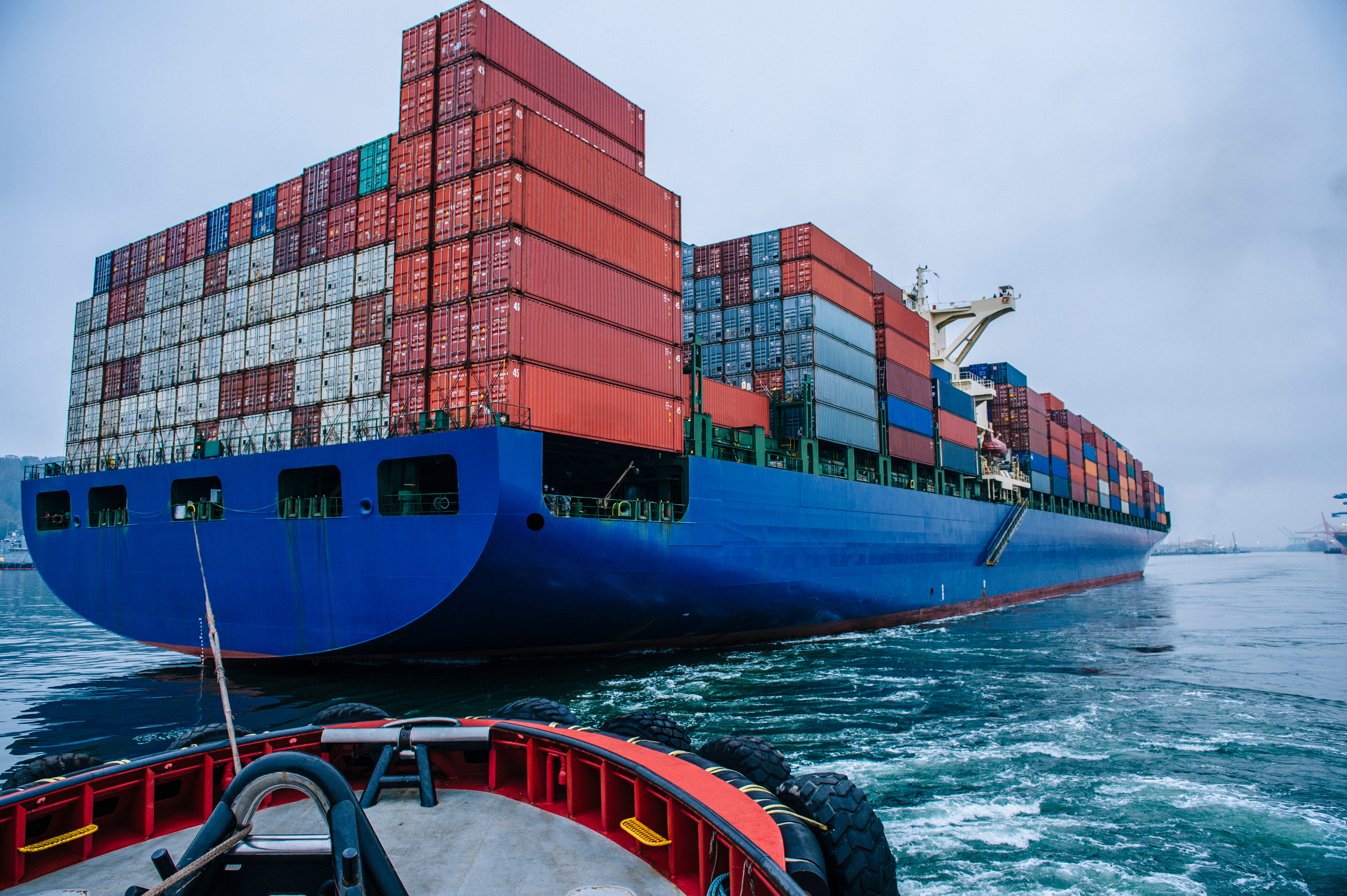 Shipping container being loaded onto a cargo ship